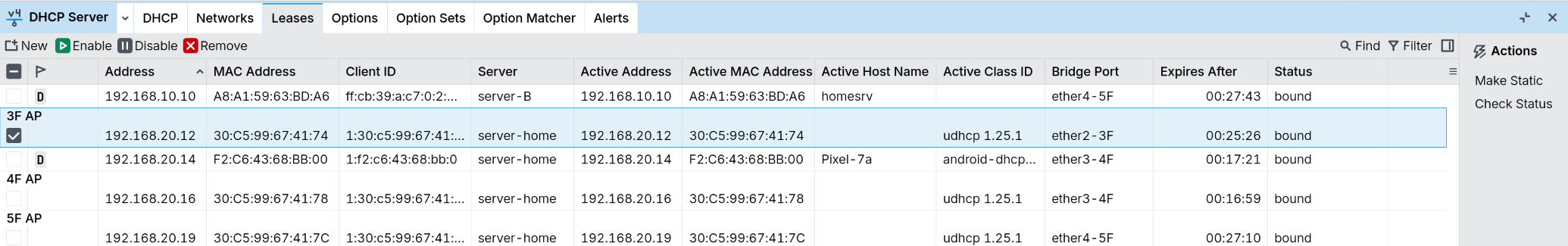 DHCP Server / Leases