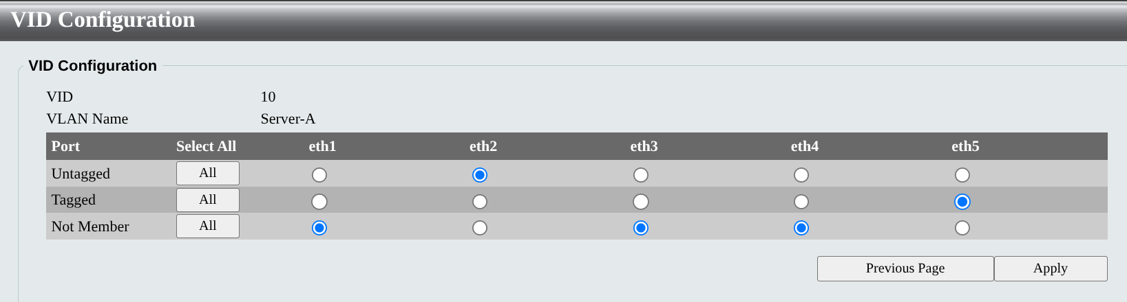 Switch VLAN 10 config